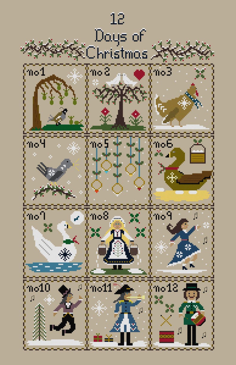 12 Days of Christmas Cross Stitch Pattern (PDF) - Etsy