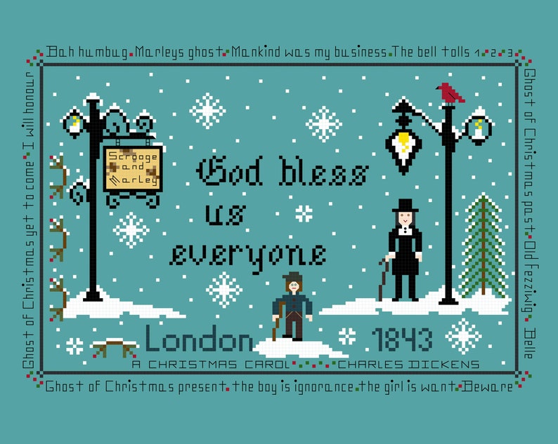 PDF,Dickens God bless us everyone,A Christmas Carol, Dickens, PDF, Cross stitch pattern, Charles Dickens, Scrooge, Marley, Tiny Tim image 8