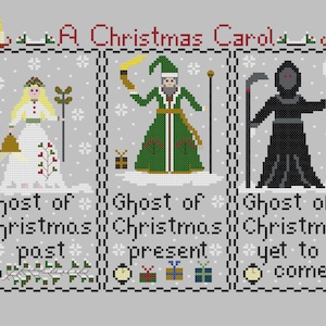 PDF, Ghost of Christmas, Past Present and Yet to come, Charles Dickens A Christmas Carol ,Christmas Cross Stitch, PDF
