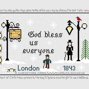 PDF,Dickens God bless us everyone,A Christmas Carol, Dickens, PDF, Cross stitch pattern, Charles Dickens, Scrooge, Marley, Tiny Tim image 5