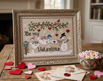 PDF, Valentine Ghostly Cross stitch pattern, Hearts, and Love