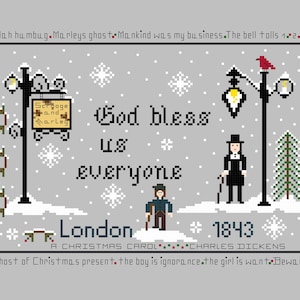 PDF,Dickens God bless us everyone,A Christmas Carol, Dickens, PDF, Cross stitch pattern, Charles Dickens, Scrooge, Marley, Tiny Tim image 2