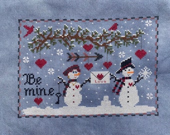 PDF, Be mine Valentine cross stitch pattern, Be mine, hearts, Snowman and Snow lady , Love, PDF