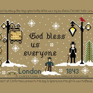 PDF,Dickens God bless us everyone,A Christmas Carol, Dickens, PDF, Cross stitch pattern, Charles Dickens, Scrooge, Marley, Tiny Tim image 3