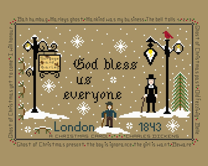 PDF,Dickens God bless us everyone,A Christmas Carol, Dickens, PDF, Cross stitch pattern, Charles Dickens, Scrooge, Marley, Tiny Tim image 3