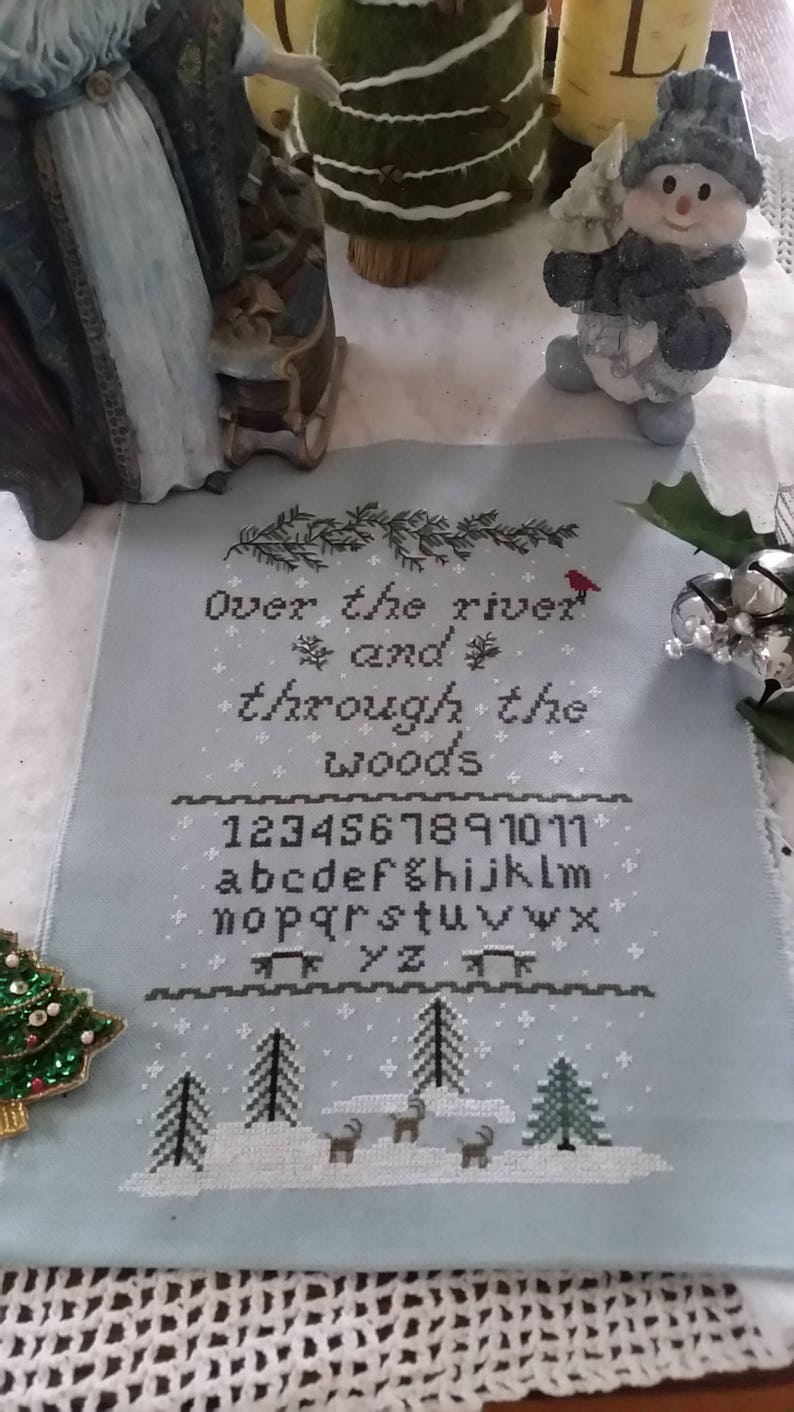 PDF, Over the River and through the Woods, Poem by Lydia Maria Child in 1844, Sampler pattern, Cross Stitch, Christmas, PDF, Deer and Snow image 2