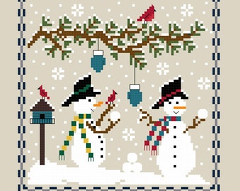 PDF, Best Snowfriends, Snowmen, Snow, Birds, Cross stitch Pattern,