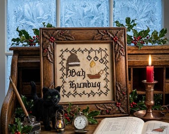 Scrooge Nightcap Cross Stitch Pattern, Bah Humbug, Christmas Carol (PDF)