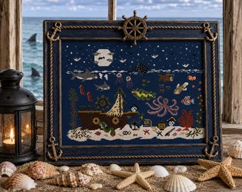 PDF, Scary Seas, Cross Stitch, Sea Life, Ocean Life, PDF