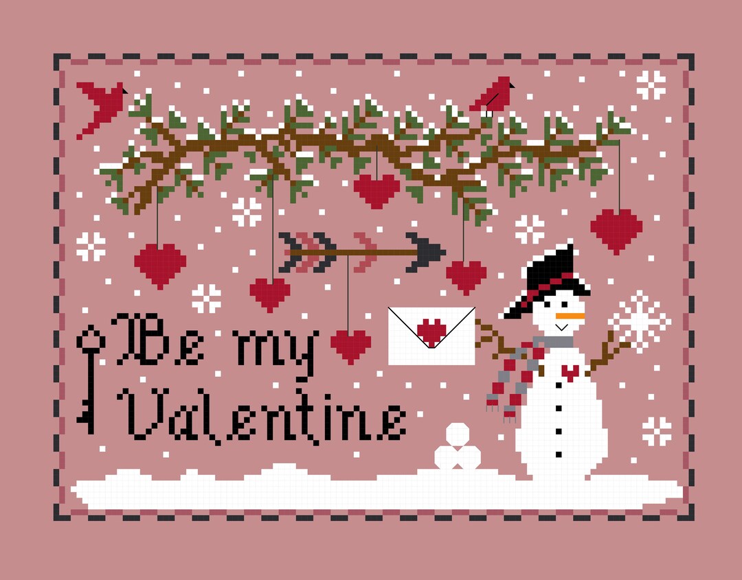 PDF, Valentines PDF, Be My Valentine, Cross Stitch Pattern, Pdf,snowman