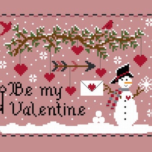 PDF, Valentines PDF, Be my Valentine, Cross stitch pattern, PDF,SNowman, Heart Snowman, Valentine, Be mine, Valentines Day, Love