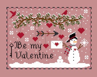 PDF, Valentines PDF, Be my Valentine, Cross stitch pattern, PDF,SNowman, Heart Snowman, Valentine, Be mine, Valentines Day, Love