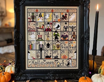 Schema punto croce per il conto alla rovescia di Halloween, spettrale 31 ottobre (schema PDF)