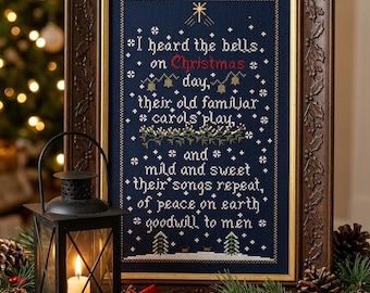PDF,  I heard the bells on Christmas day, Mild and sweet and Wild and sweet versions, Henry Wadsworth Longfellow 1863, Cross stitch PDF