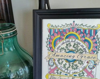 Amazing Grace - 8 x 10 ręcznie rysowany wydruk ścienny, natychmiastowe pobranie do wydruku i oprawienia, sztuka chrześcijańska, PDF na całą stronę