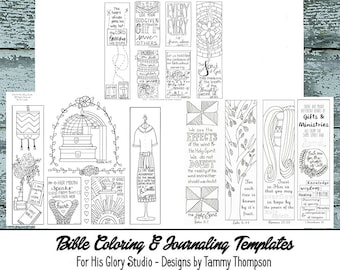 Bible Journaling Bundle #3 - 25% OFF - "#16 to #23" - 8 pages of templates, bookmarks, coloring, bible verses, margin templates