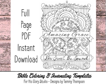 Amazing Grace - bible journaling, adult coloring, bible verse, full page printable, instant download, coloring page, handdrawn