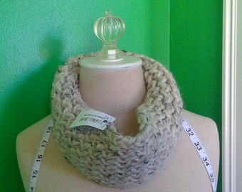 Tan hand-knit infinity scarf