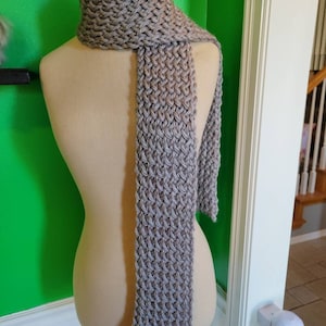 Hand knit silver scarf