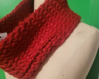 Red infinity hand knit scarf