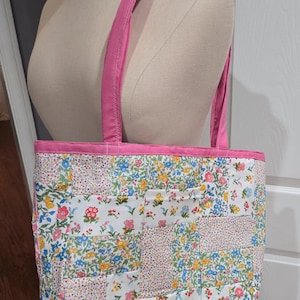 Quilted Tote Bag Made from Vintage Inspired Floral Fabric