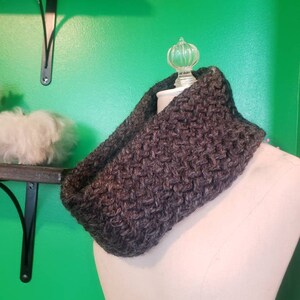Dark grey hand knit infinity scarf