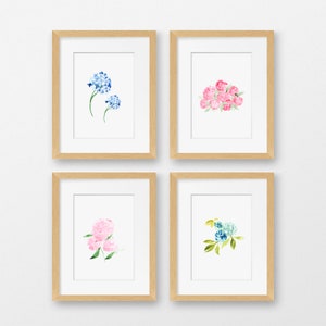 Watercolor Hydrangea Prints Set of 4