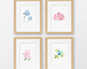 Watercolor Hydrangea Prints Set of 4