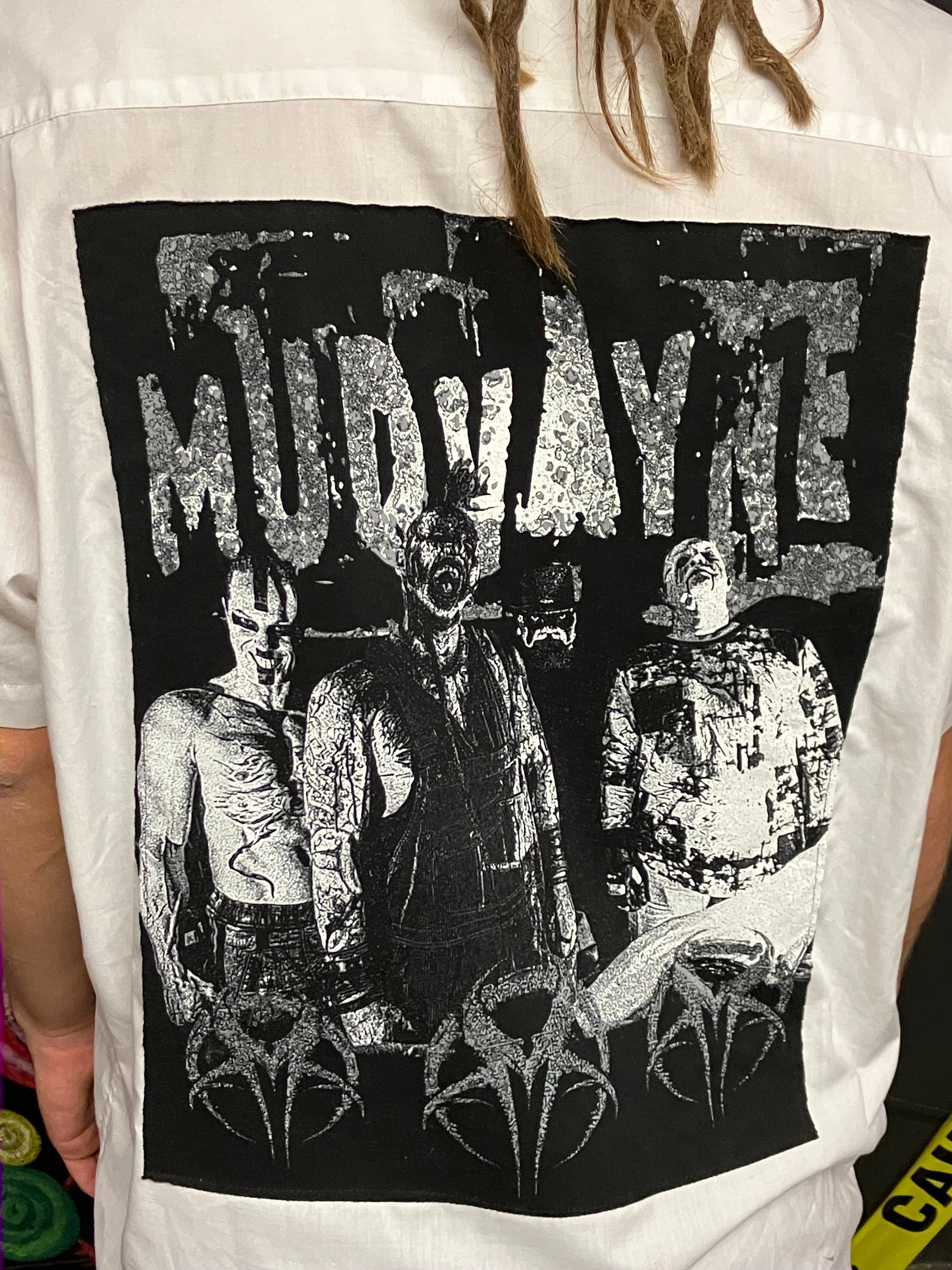 Mens MUDVAYNE Metal Band Upcycled White Short Sleeved Shirt With