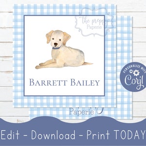 PRINTABLE Lab Calling Card for Kids, Watercolor Puppy Enclosure Card, Labrador Gift Tag, Yellow Lab Birthday Party Tag, Gift Insert Tag, Boy