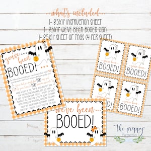 Gingham You&#39;ve Been BOOED download kit - Watercolor We&#39;ve been Boo-ed Printable - Boo&#39;d sign - Halloween Tags - Fall Instant Download