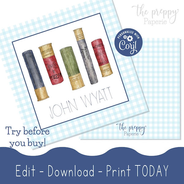 PRINTABLE Shotgun Shells Calling Card for Kids, Watercolor Enclosure Card, Hunting Gift Tag, Ammo Birthday Party Tag, Gift Insert Tag, Boy