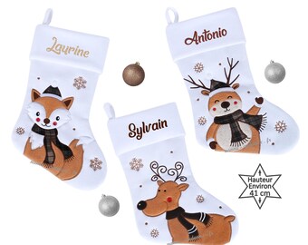 Chaussette Noël brodée personnalisée prénom , botte bas à personnaliser