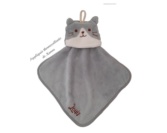 Essuie-mains personnalisé tête de chat avec prénom serviette