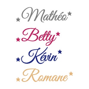 Aufbügelbare Vornamenschrift 6 personalisiert in glitzerndem Flex oder Samt