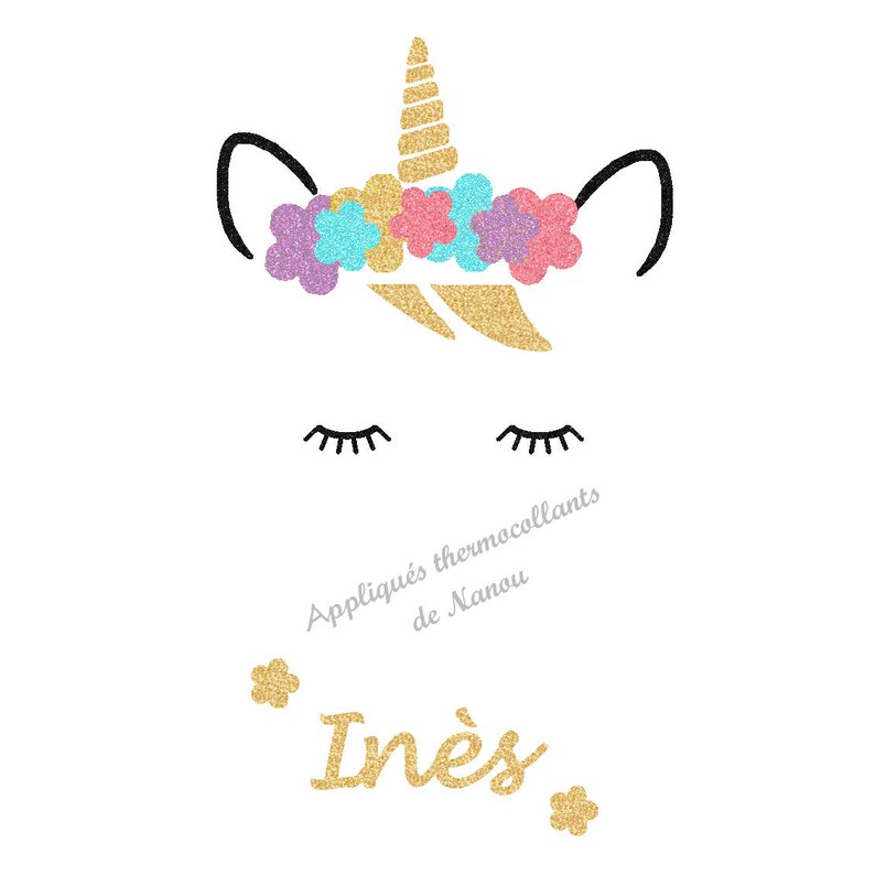 Unicorn Appliqué Thermocollant Personnalisé Flex Ecusson Iron Licorne Fleurie En Pailleté Patch On lF1JcuT5K3