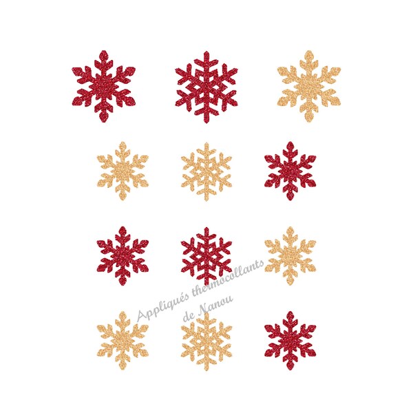 Flocons neige Noël rouge appliqué thermocollant flex pailleté iron on christmas patch écusson