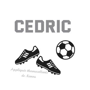 Prénom football personnalisé ballon et crampons appliqué thermocollant patch gris clair velours