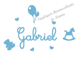 Appliqué thermocollant prénom jouets garçon date naissance baptême personnalisé