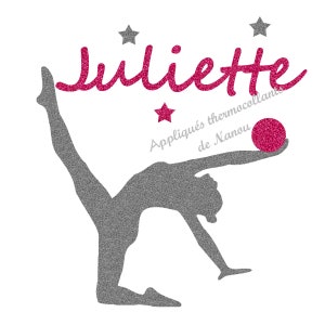 Applicazione personalizzata con nome di ginnasta palloncino con termoadesivo glitter o velluto