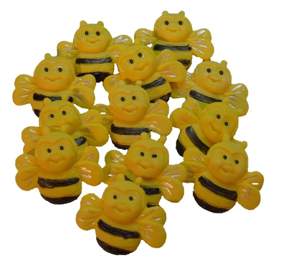 12 Edible Happy Bumble Bees Cake Decorations Cupcake Toppers 