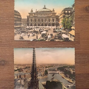 Carte postale vintage couleur Paris en flanant France Antique idée cadeau anniversaire mariage Notre dame et Opéra Yvon Paris noel