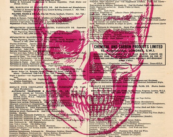 PINK SKULL. Printed drawing on the original page of the English publication Sell's National Directory and british exporter of 1949.