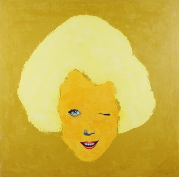 SMILE MARLENE: Contemporary Pop Art Acrylic Oil Painting on Canvas - Figurative Modern Artwork - 100x100cm.