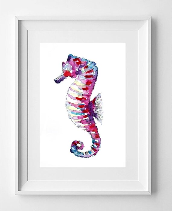 Seahorse Watercolor Print: High-Quality Paper Artwork, Ocean Animal Illustration, Nautical Home Decor A4
