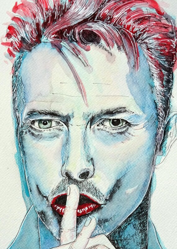 David Bowie Ziggy Stardust Watercolor Portrait - Original 30x42cm Painting on Paper - Music Icon Artwork