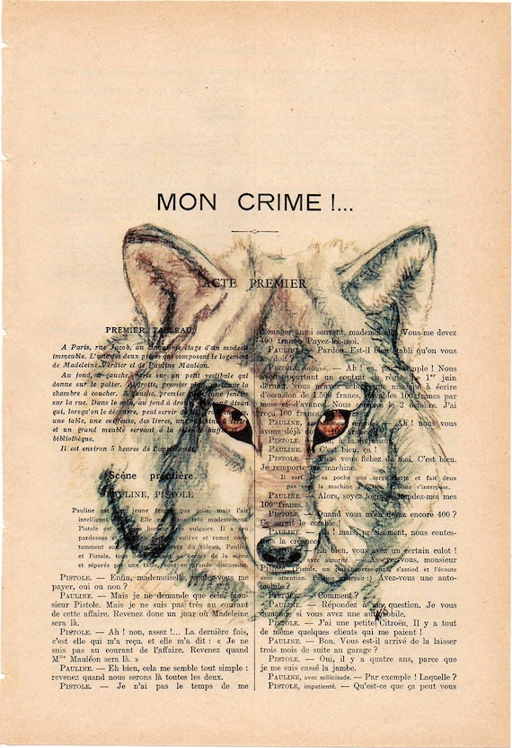 WOLF. Printed drawing on recycled original page of the French publication La Petite Illustration of the year 1920.