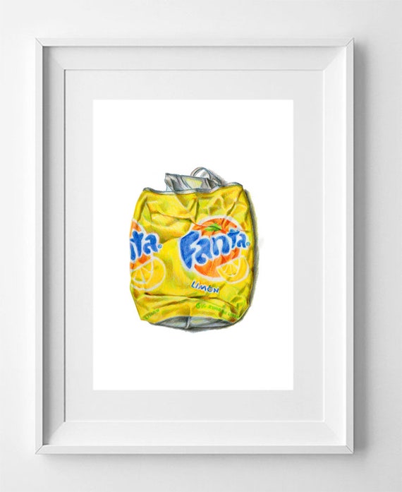 LEMON FANTA. Pencil drawing printable, Downloadable art snapshot, Digital download, Digital prints, art print