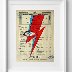 Stampa di David Bowie Lightning Bolt su spartito vintage - Ziggy Stardust Eyes Wall Art - 31,2 cm x 23,7 cm (12,28" x 9,33")