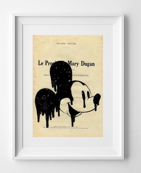Mickey Mouse, Vintage French Book Page Print: Mickey Mouse Illustration, 28cm x 19cm Wall Art, Disney Character Drawing